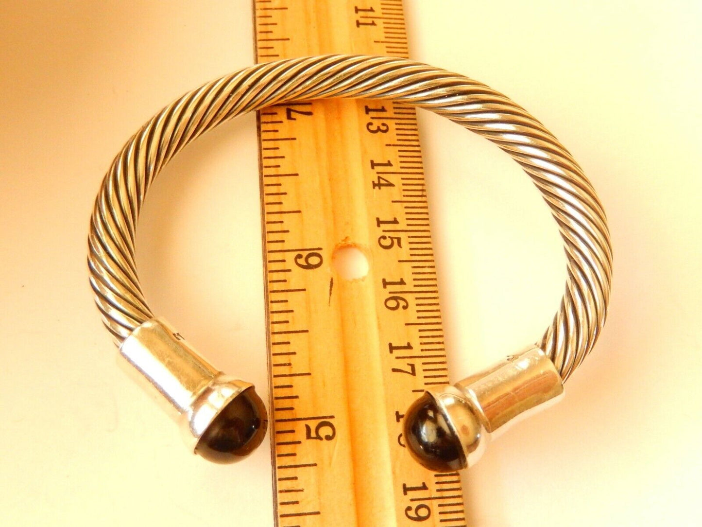 *RARE*  Taxco Mexico Black Onyx Twisted Sterling Silver 7mm Cable Cuff Bracelet