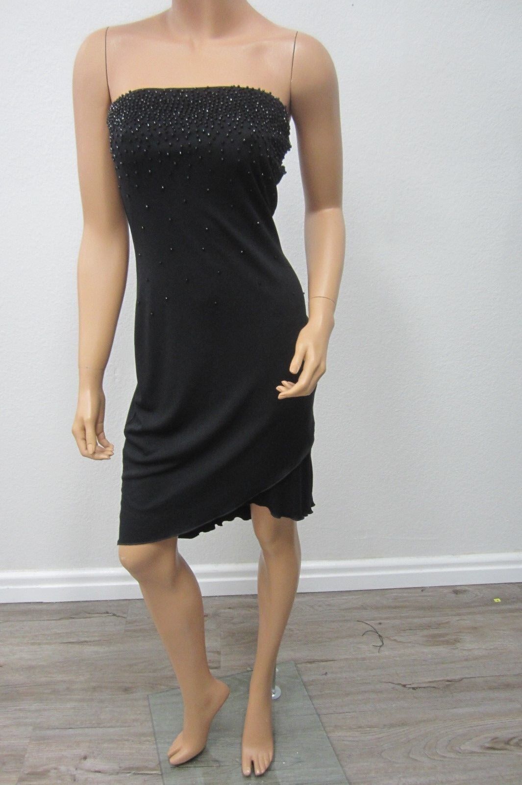 NICE Charlotte Russe Body-Con Strapless Tiered Dress w/ Beads Black Size Medium