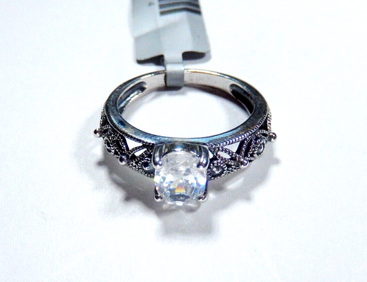 *VINTAGE*   925 Sterling Silver Art Deco 1.25 CT CZ Oval Engagement Ring Sz 7