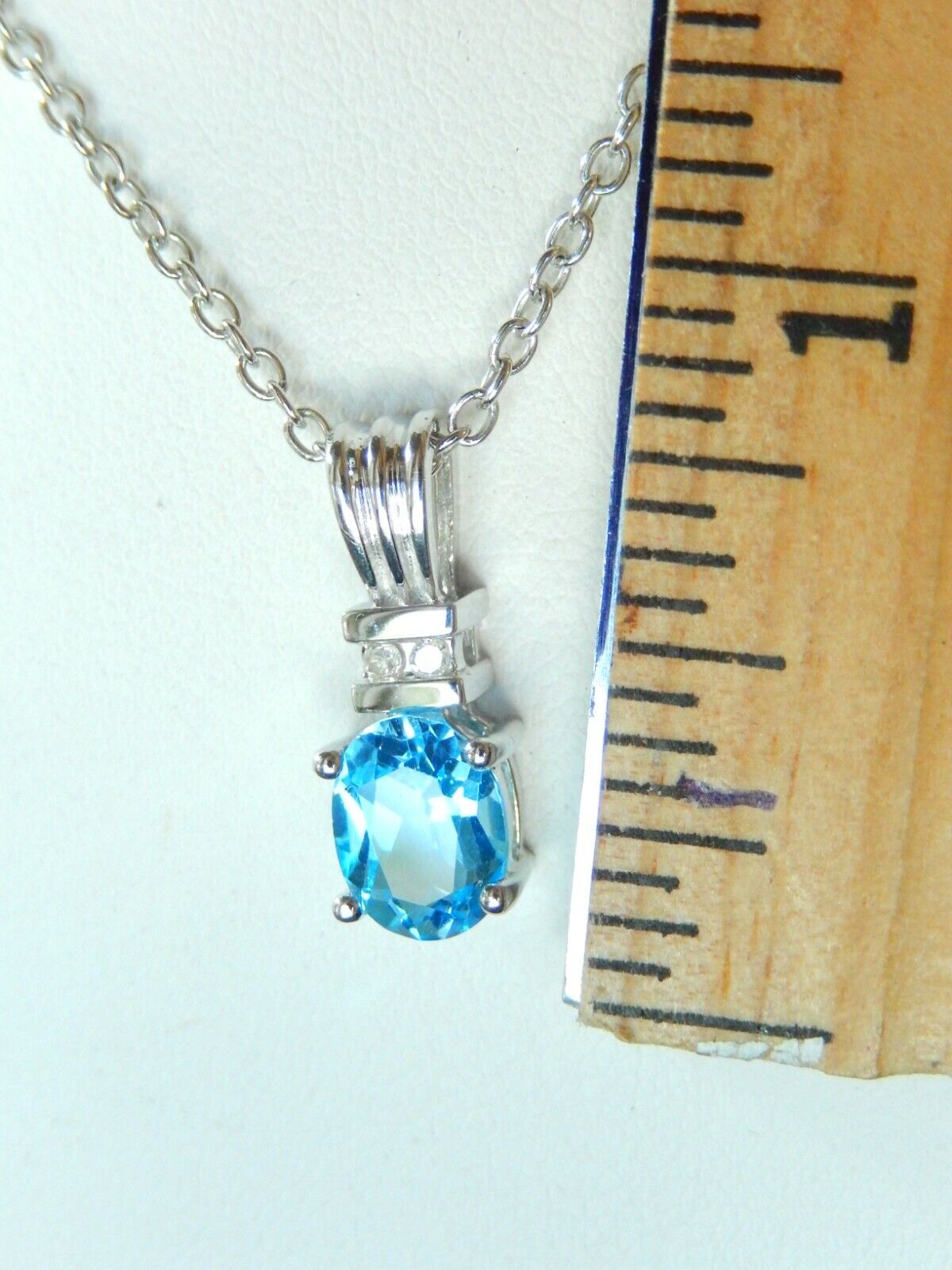 *NWT* 14K White Gold Genuine 1.25CT London Blue Topaz and Diamond Oval Pendant