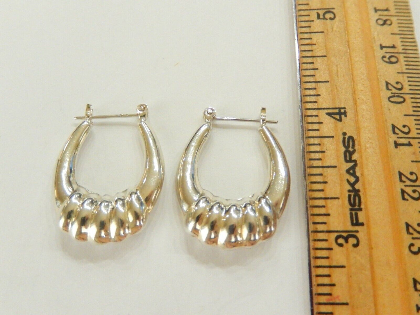 *VINTAGE  Sterling Silver 925  Puffed Hoop Earrings 1 1/8" x 7/8"