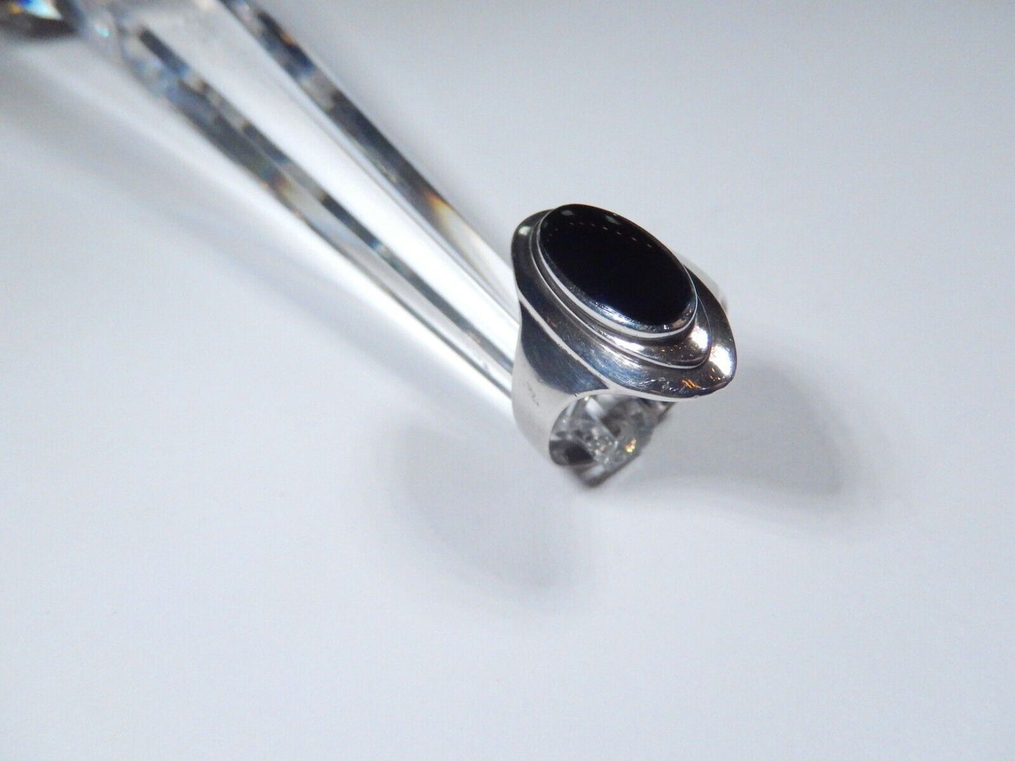 925 Sterling Silver Vintage Real Black Onyx Gem Oval Ring Size 7.25