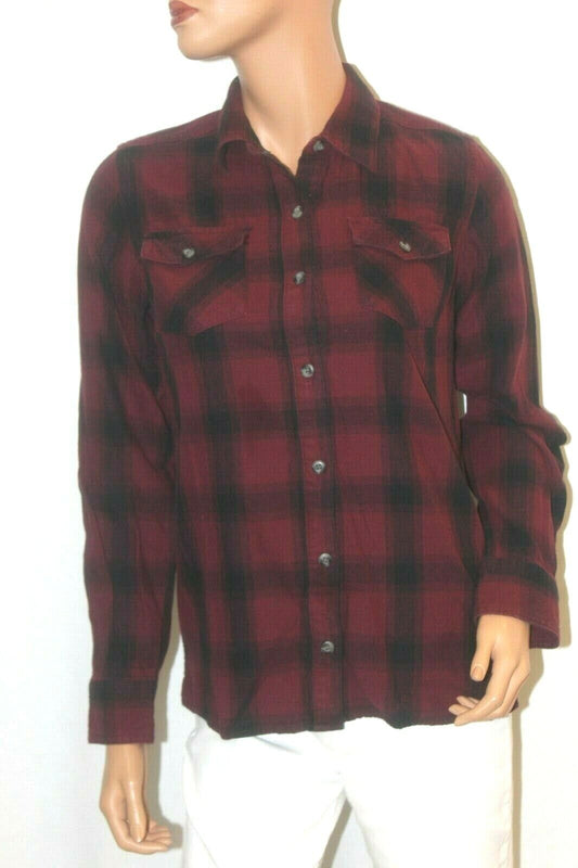 WOMEN'S SZ XS MAGELLAN MAROON PLAID ADVENTURE GEAR CLASSIC FIT 2 POCKET SHIRT.