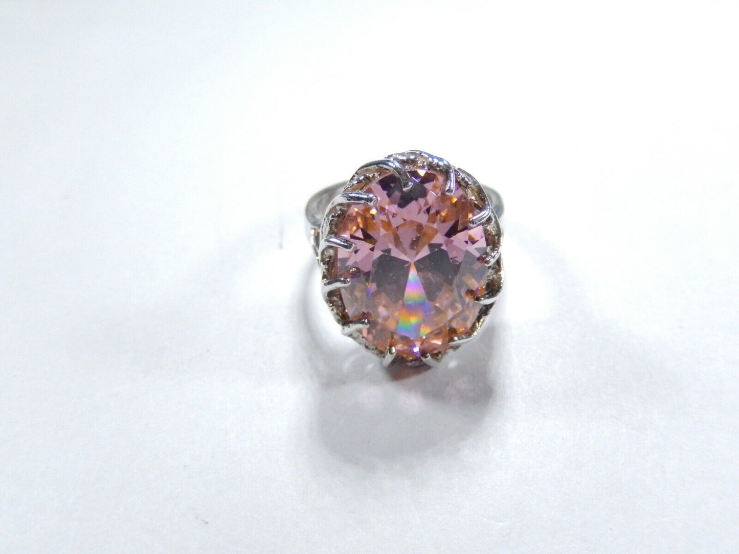 *HUGE*  .925 Sterling Silver 13.0 CT Statement Ring Pink CZ Cocktail Ring sz 7.5