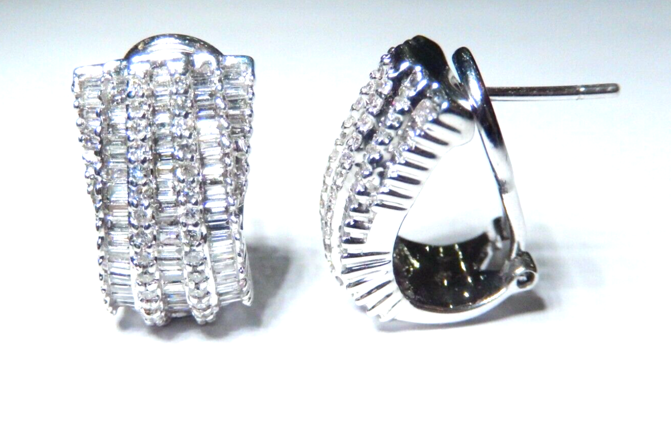 18K White Gold VS E/F 2.00 CTW Natural  Diamond Omega Back Earrings