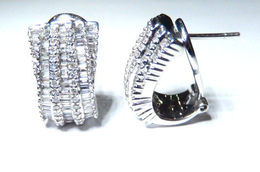 18K White Gold VS E/F 2.00 CTW Natural  Diamond Omega Back Earrings
