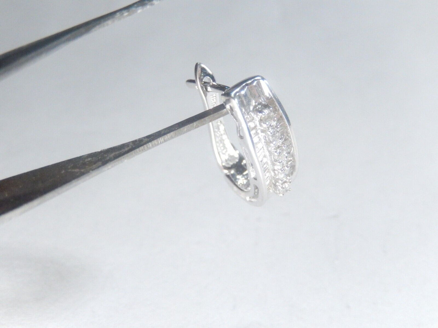 14K White Gold .50CT NATURAL ROUND &BAGUETTES DIAMOND CLUSTER EARRINGS