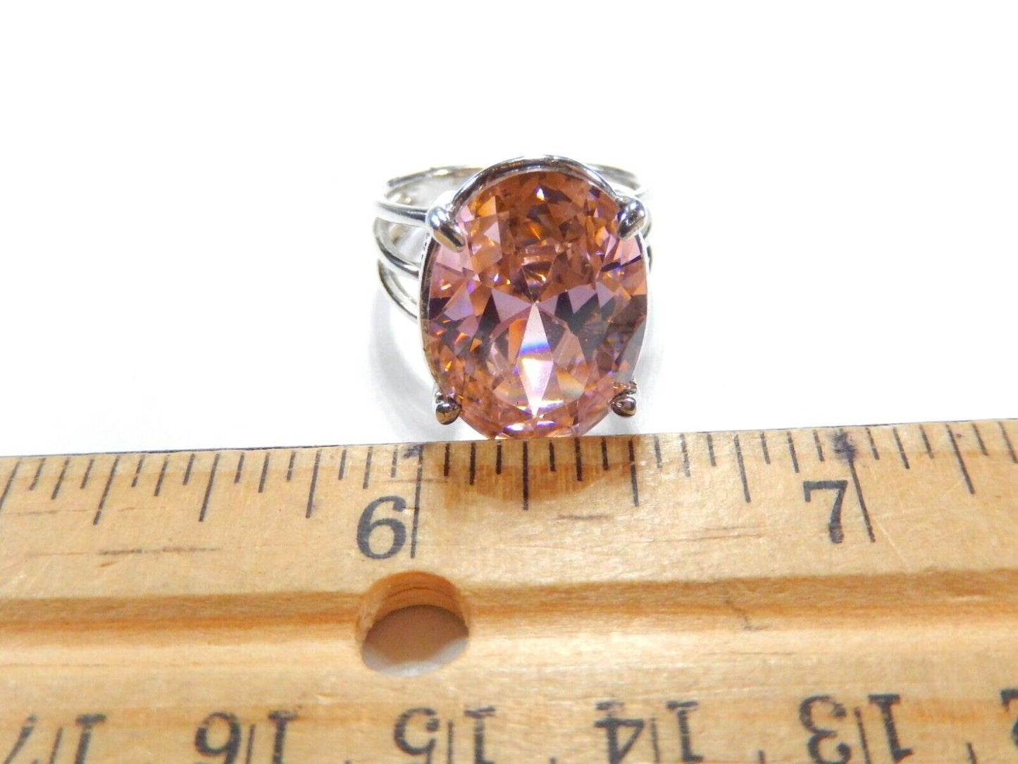 ~HUGE  .925 Sterling Silver 13.0 CT Statement Ring Pink CZ Cocktail Ring sz 7