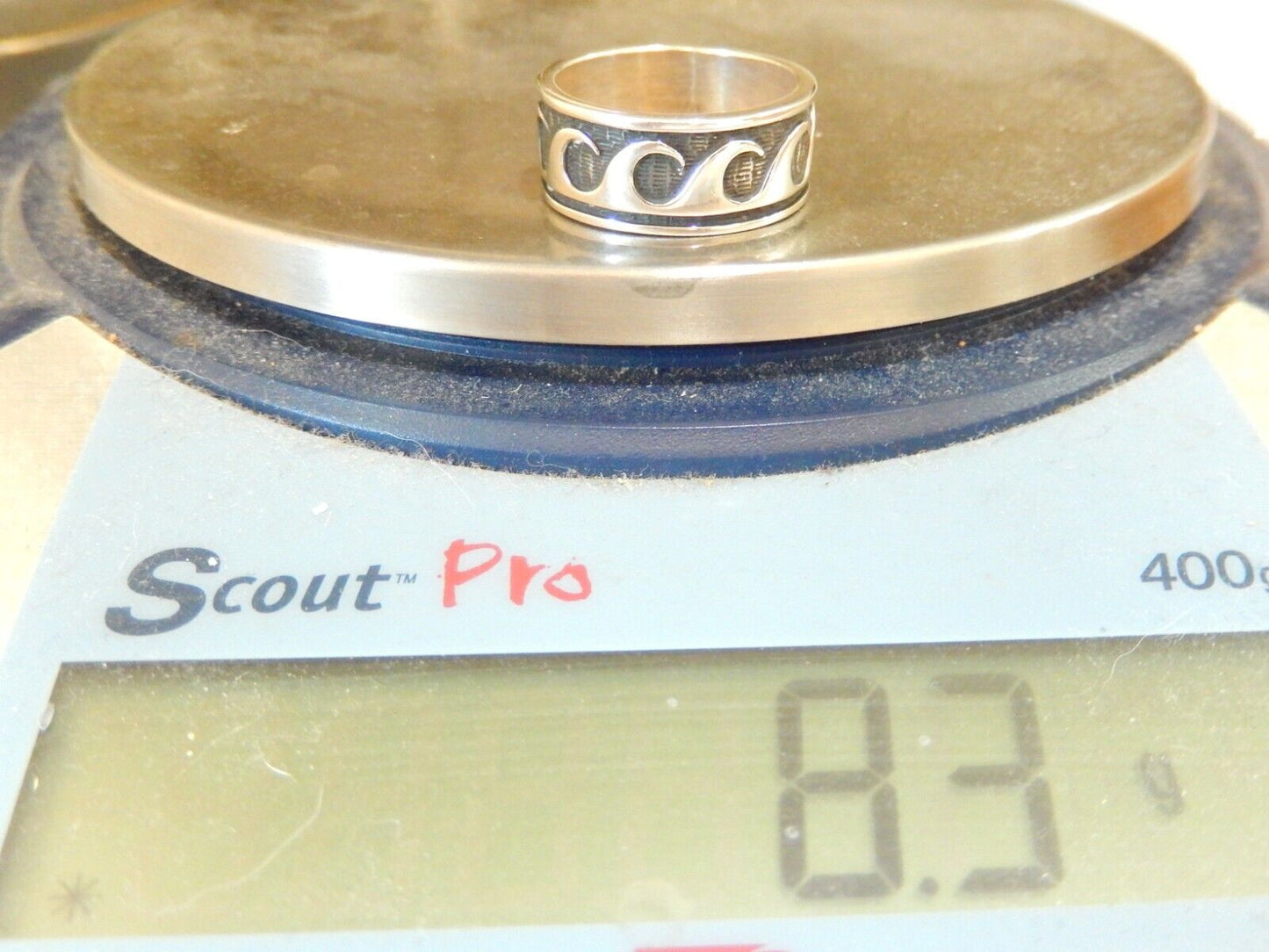 *VINTAGE*  Sterling Silver 9 mm Wide Overlay Ocean Wave Design Ring Size 9