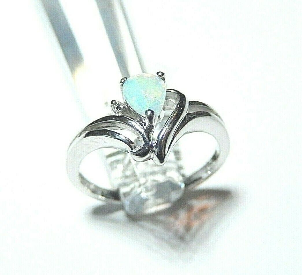 *NWT* 10k White Gold Pear Opal And Diamond Ring Size 5.25