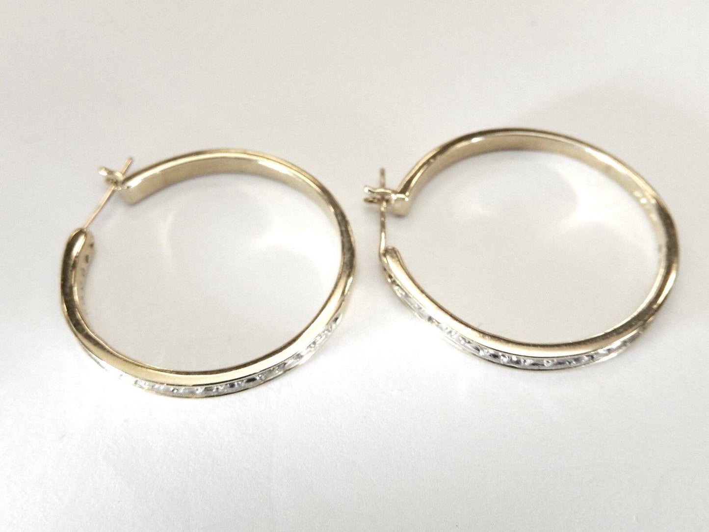 LARGE 14k Yellow Gold 2.5 CT Natural Diamond Hoop Earrings  32.5mm  8.39gms