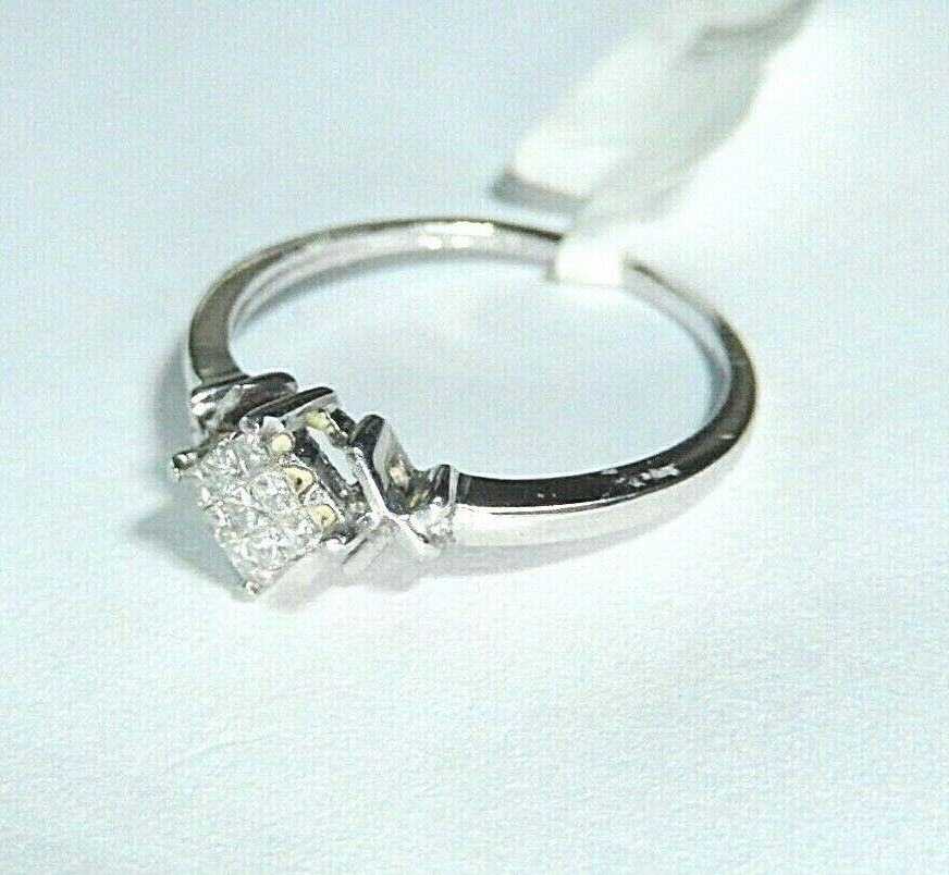 *NWT* 10k White Gold Natural Princess Cut 1/5CT Diamond Wedding Ring Size 7.5