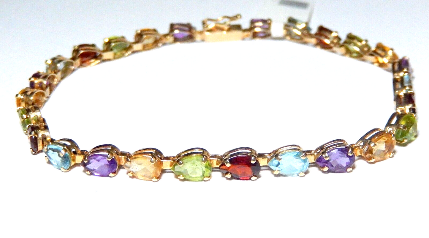 *VINTAGE* 14K Yellow Gold  9.50 CT Natural  Multi Gem Bracelet 7.75"