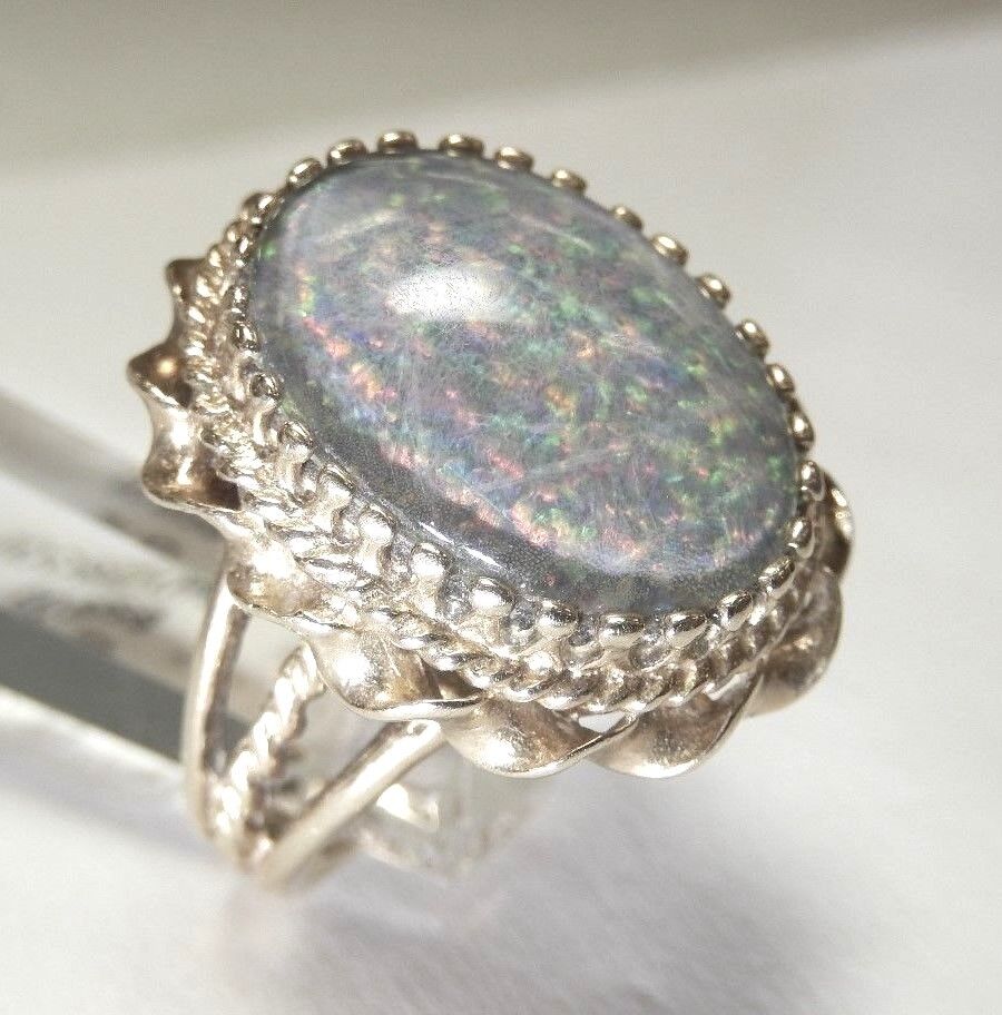 LARGE Vintage 10k Solid Yellow Gold Opal Ring 17x13mm Large Opal Stone Size 7
