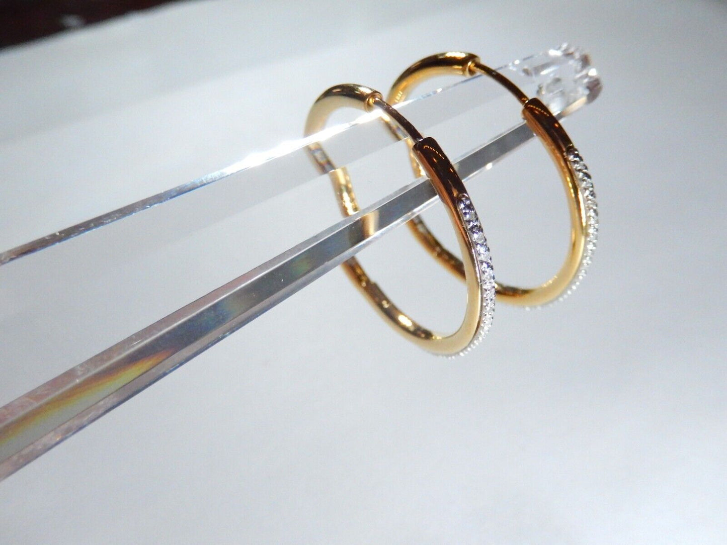 *NEW*  Yellow Gold 925 Vermeil  .33CT - 30 Diamond  32mm Round Hoop Earrings