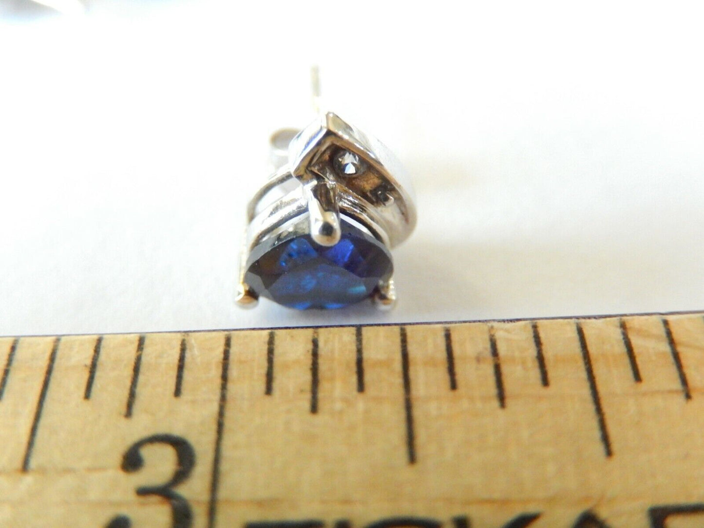 *NWT* Solid 10K White Gold Heart-Cut Blue Sapphire & CZ Stud Earrings