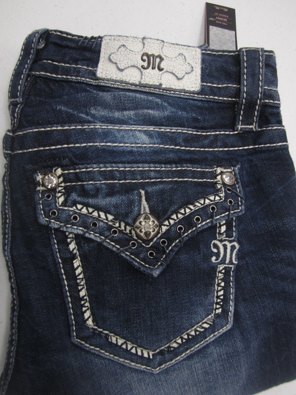 NWT Miss Me Jeans MP7273T Mid Rise Straight Med Blue Jeans Size 24 x 33.5
