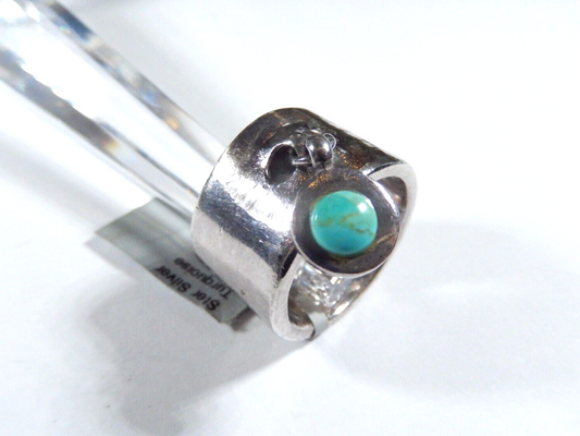 Native American Handmade Sterling Silver Wide Band TURQUOISE Dangle Ring Sz 7.5