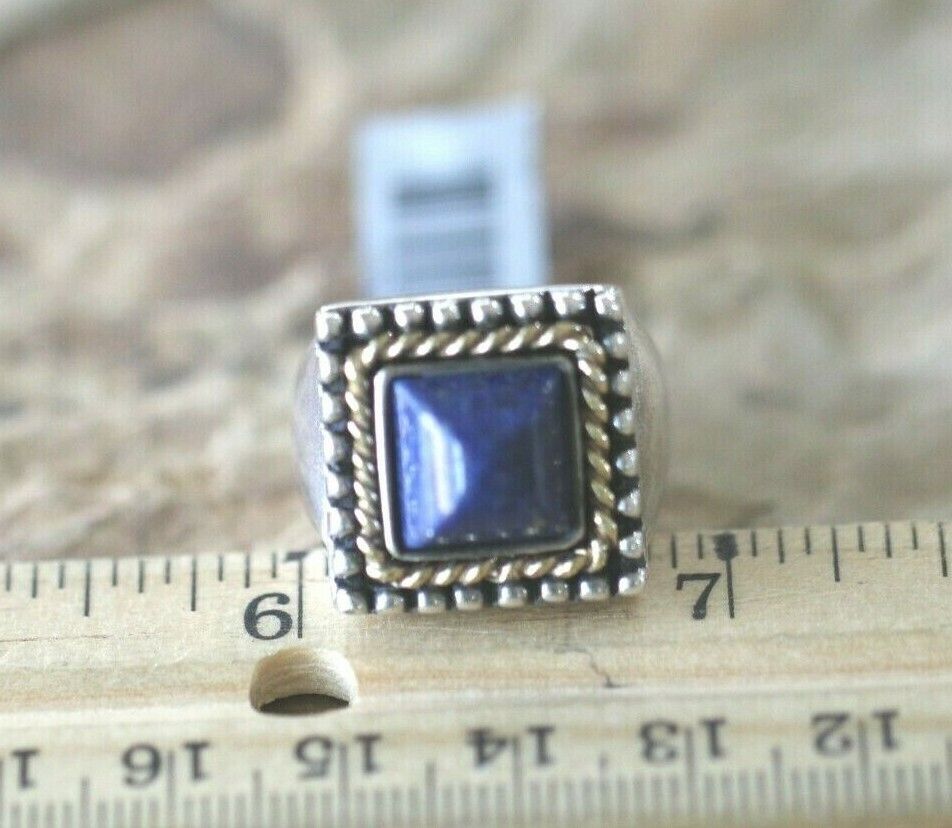 *VINTAGE* LARGE ITALY STERLING SILVER LAPIS CABOCHON HEAVY RING SIZE 7.75