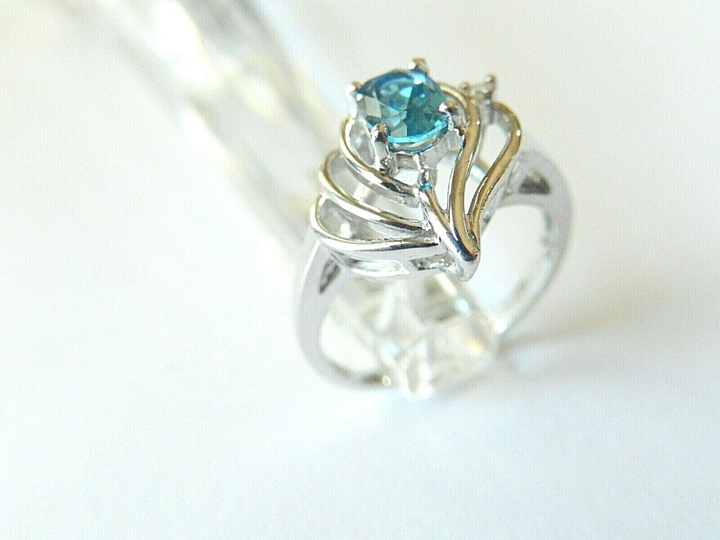 10K White Gold Blue Topaz and Diamond Ring Size 5