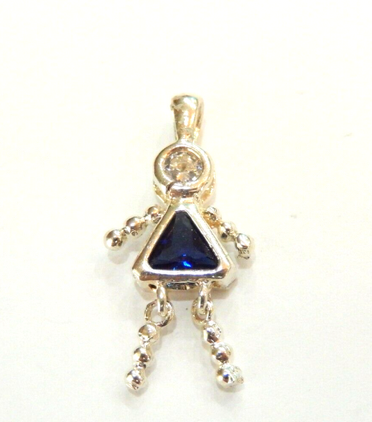 Blue Sapphire September  Sterling Silver Birthstone Baby Girl Pendant / Charm