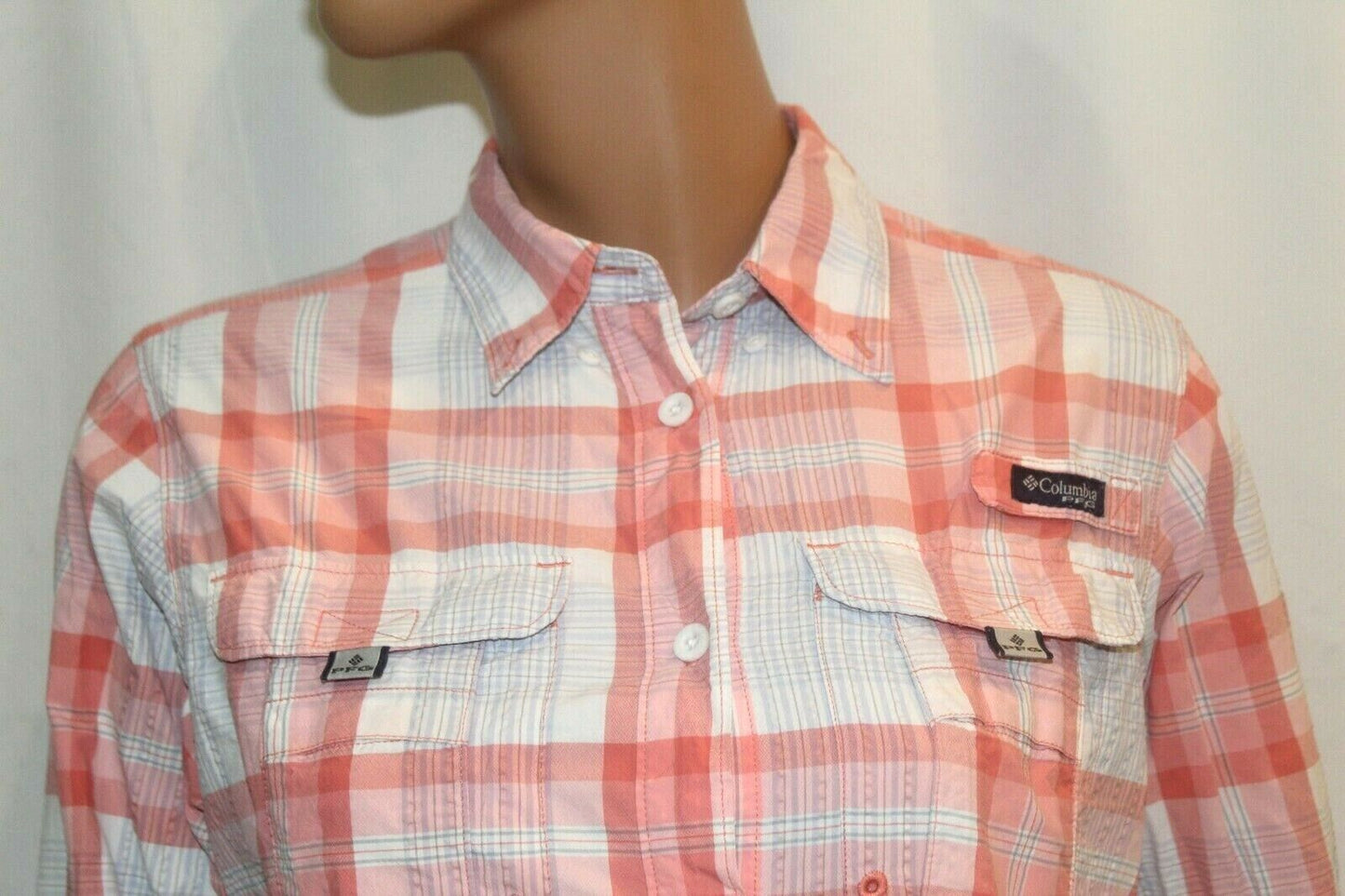 NICE-Columbia Women's PFG Super Bahama Plaid Vented Long Sleeve Shirt Size Small