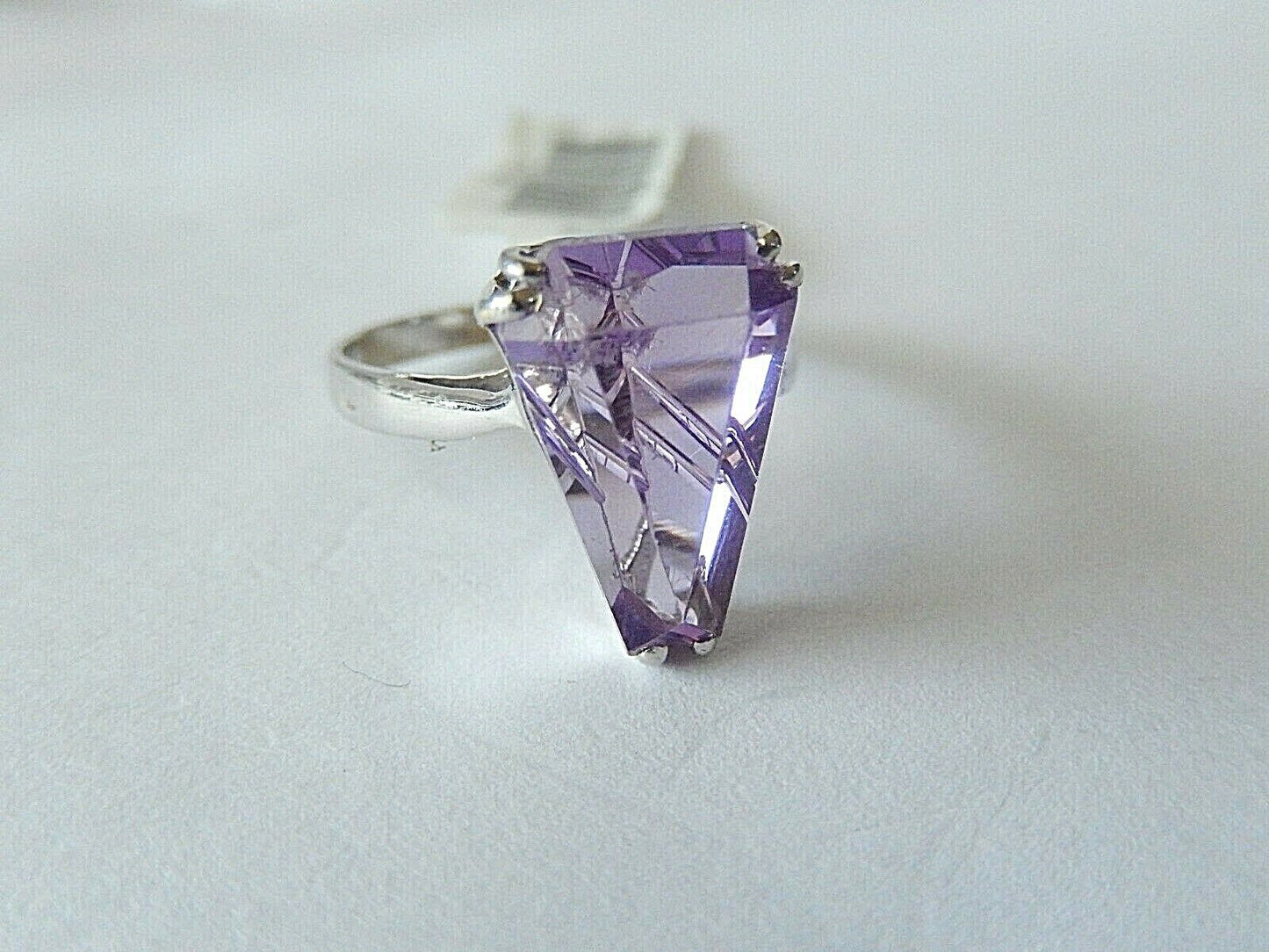 14K Solid White Gold Fancy Cut Amethyst  Cocktail Ring Size 7