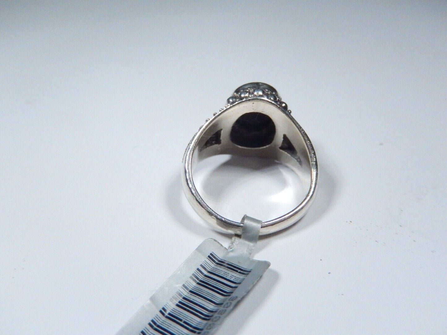 925 Sterling Silver Vintage Real Black Onyx Gem Oval Beaded Ring Size 7.25