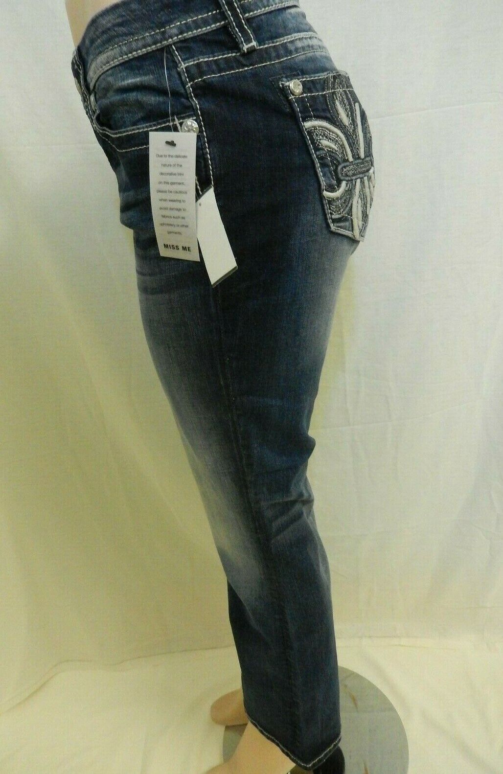 NWT MISS ME  Fleur de lis Style #B3110EBS  Mid Rise Easy Boot  Jeans W25" x 29"