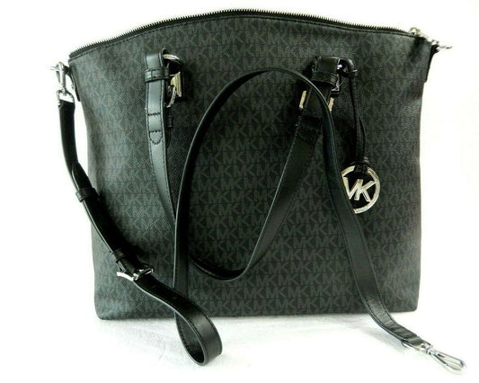 NWT $298 Michael Kors Jet Set Item Multi Function Satchel Black/Silver Large