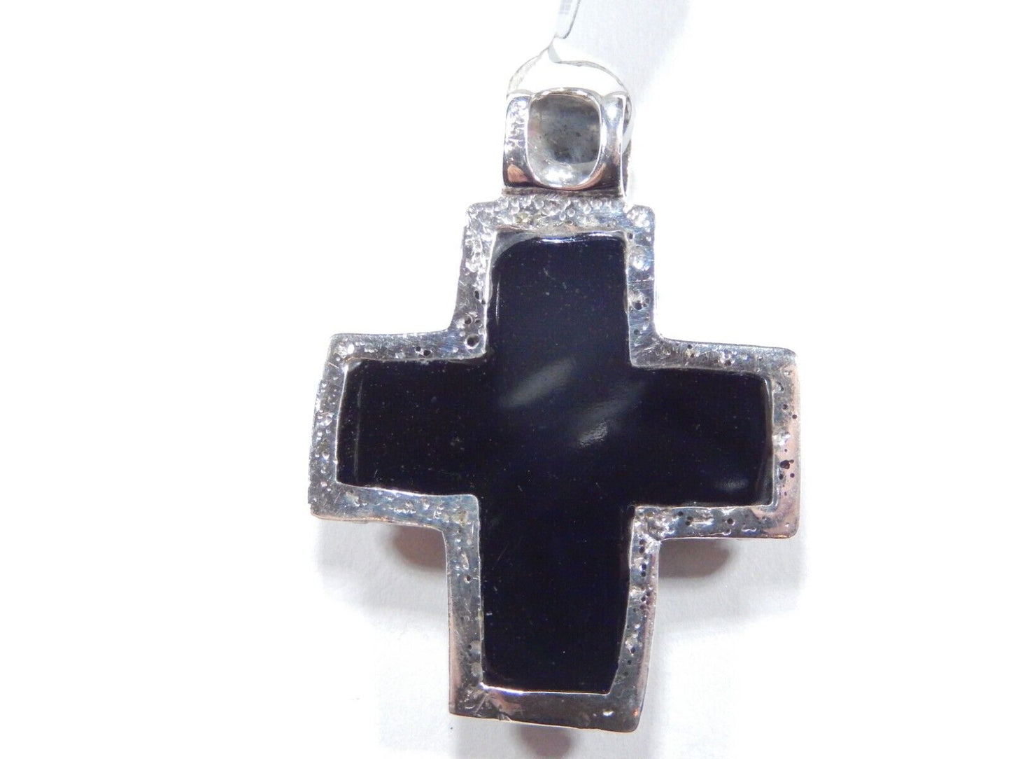 *VINTAGE*  Sterling Silver Filigree Black Onyx Reversible Large Cross Pendant
