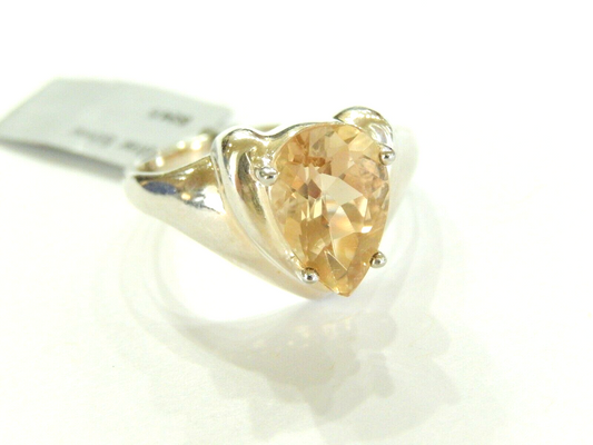 *VINTAGE*  Sterling Silver 3.00 CT Citrine Solitaire Ring  Size 10.25