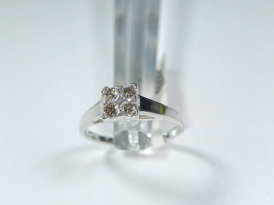 *VINTAGE*  10K White Gold  Four Natural Cognac Diamond Wedding Ring Size 7.25
