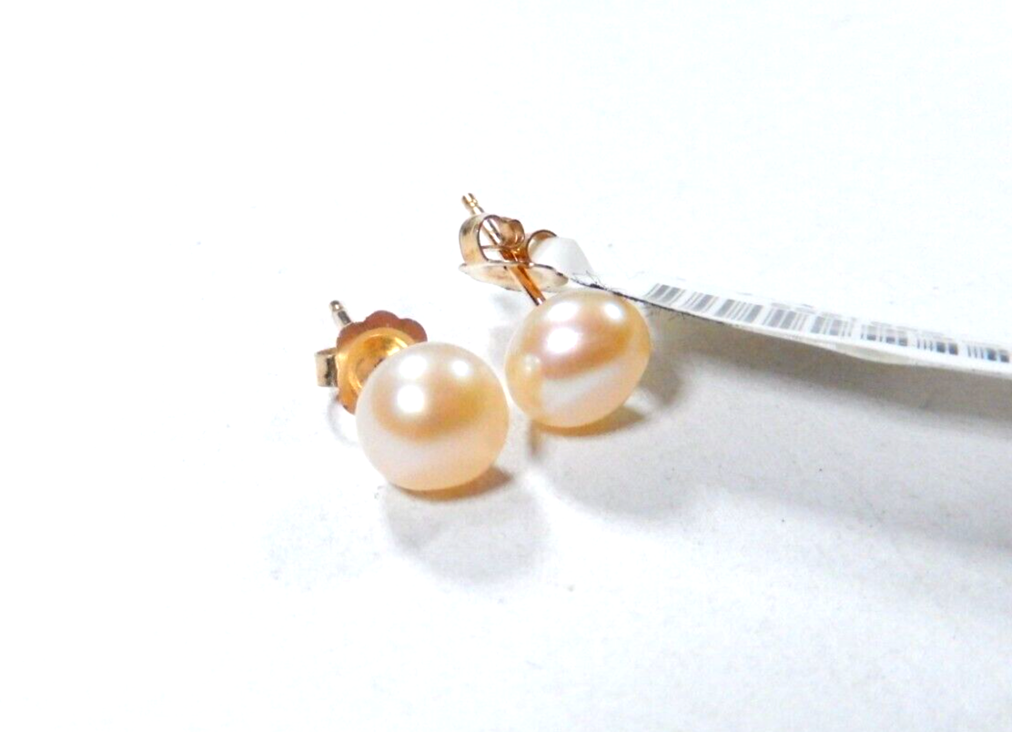 14K Yellow Gold 6.5mm Cultured Pearl Button Stud Earrings