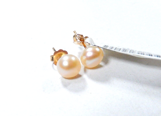 14K Yellow Gold 6.5mm Cultured Pearl Button Stud Earrings