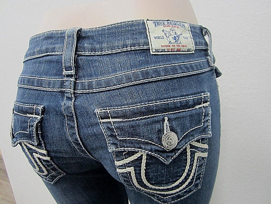 AUTHENTIC True Religion Womens Jeans Hi-Rise Boot Cut Flap Pocket Denim 27 X 28