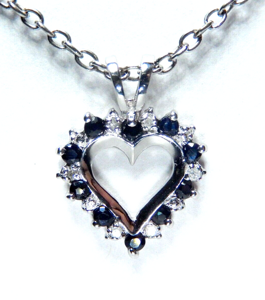 10k White Gold Diamond Sapphire Pendant With 18" Chain