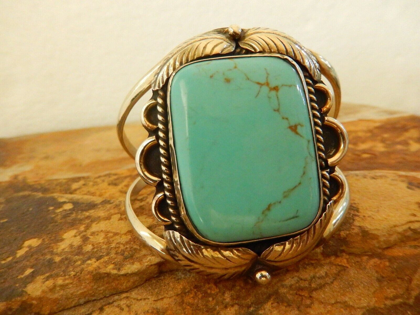Vintage "SS" HECHO EN MEXICO Wide 2.25" Turquoise Sterling Silver Cuff Bangle