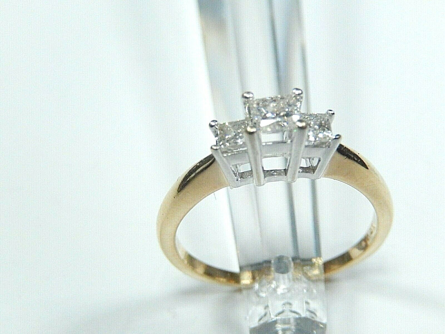 14K Yellow Gold .68CT Diamond Princess Cut Three Stone Engagement Ring Sz 8.75