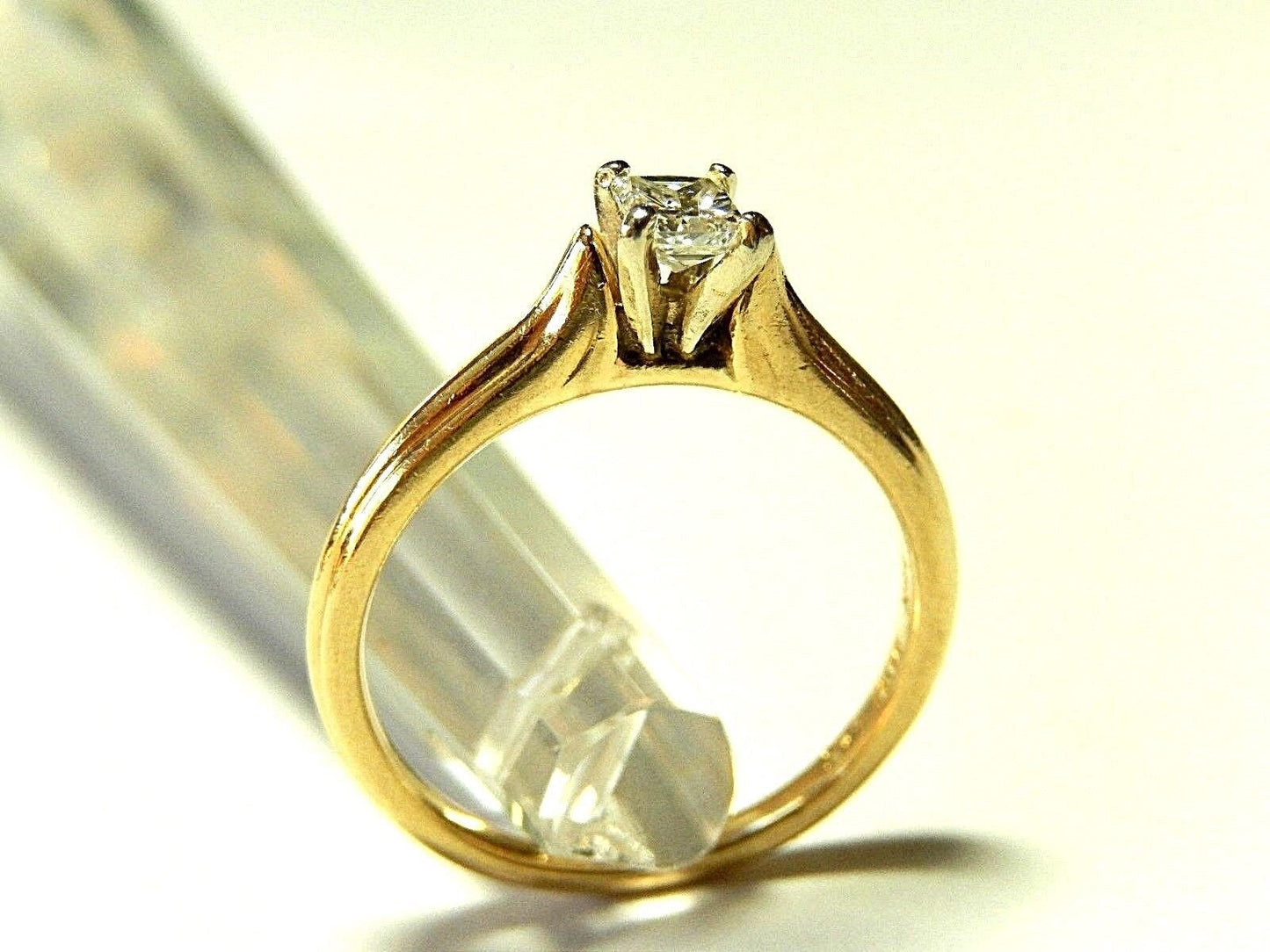 14 K Yellow Gold 1/4 CT VVS Princess Cut White Diamond Solitaire Engagement Ring