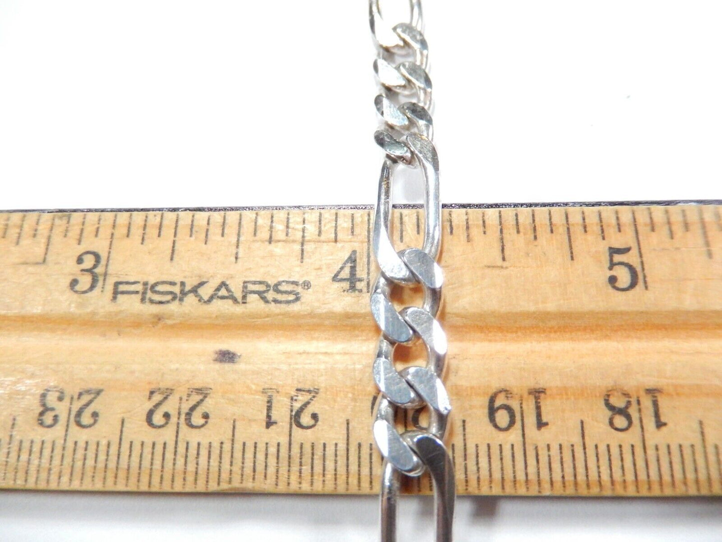 8"  Sterling Silver 6.5mm Wide Figaro Link Chain Bracelet 13.5gms