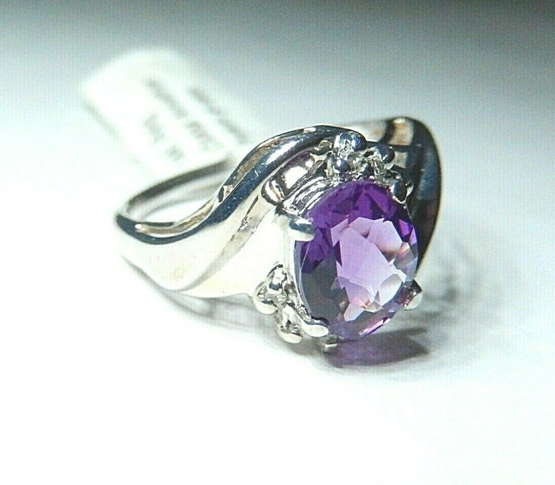 *NWT* 14k White Gold 1.50 CT Oval Amethyst & Diamond Bypass Ring Size 6.5