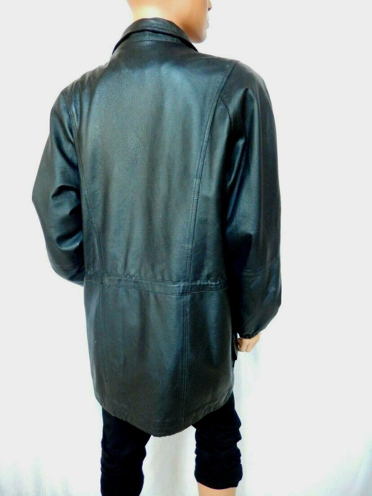 LIZ BAKER ESSENTIALS  BLACK LEATHER COAT UNISEX SIZE S EXCELLENT CONDITION!