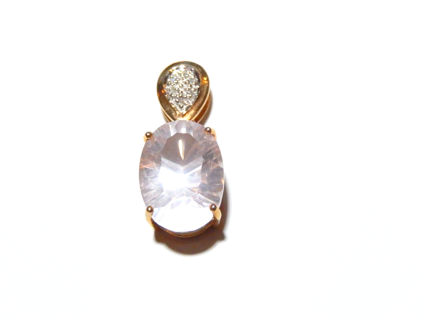 *VINTAGE*  14K Yellow Gold 8.0 CT Oval Light Pink Morganite and Diamond Pendant