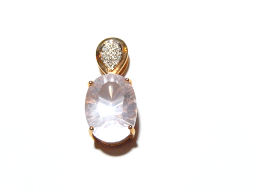 *VINTAGE*  14K Yellow Gold 8.0 CT Oval Light Pink Morganite and Diamond Pendant