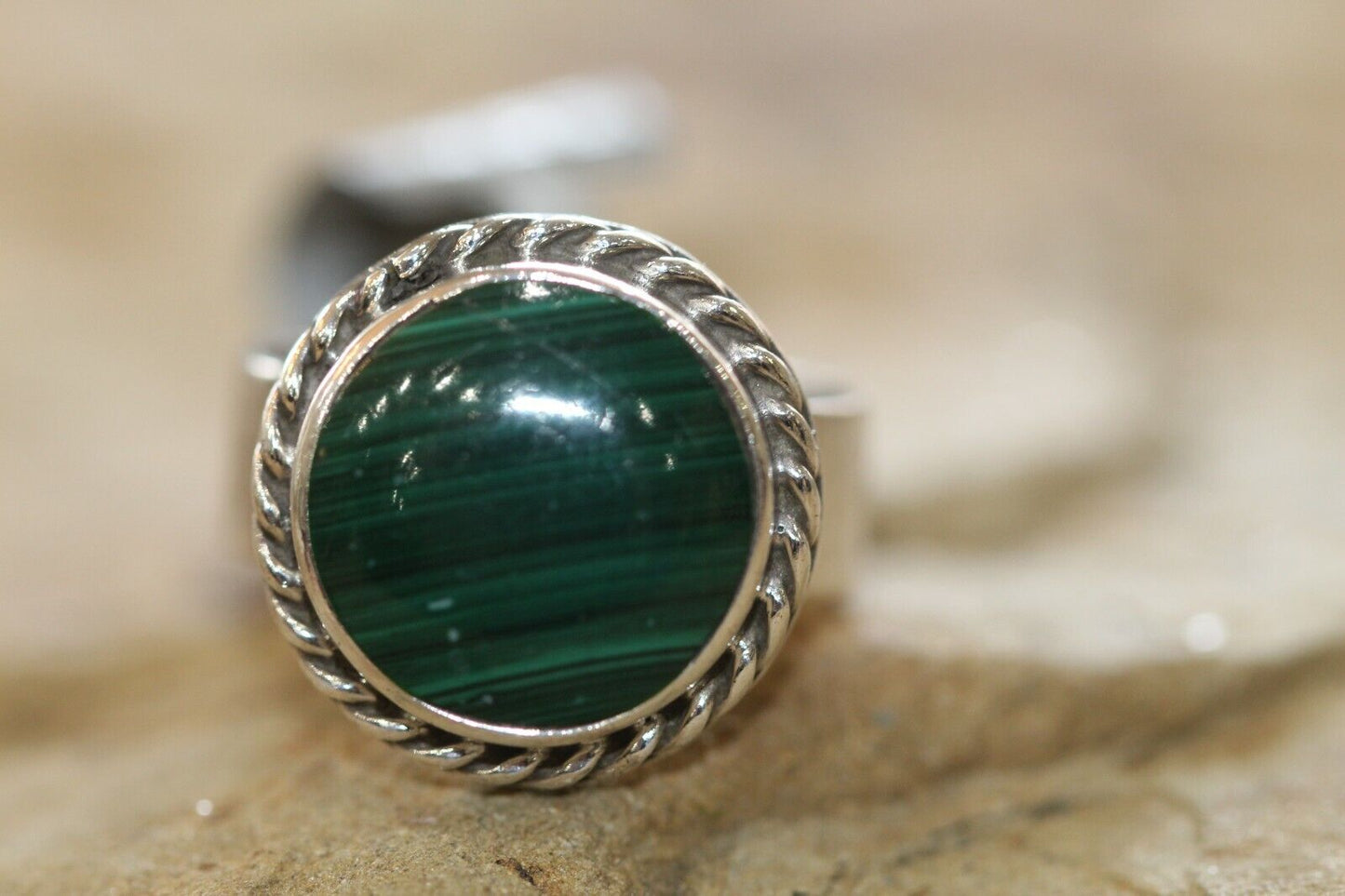 *VINTAGE*  TAXCO  Artist TA-139 Malachite Sterling Silver Ring  size 7.75