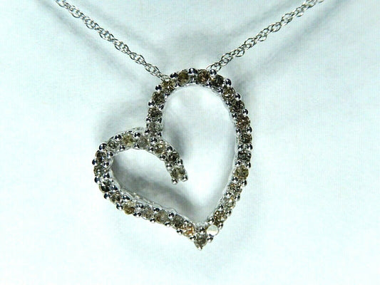 *NWT* 10K White Gold 1/3CT Heart Shape Natural Gray Diamond Pendant & Chain18"