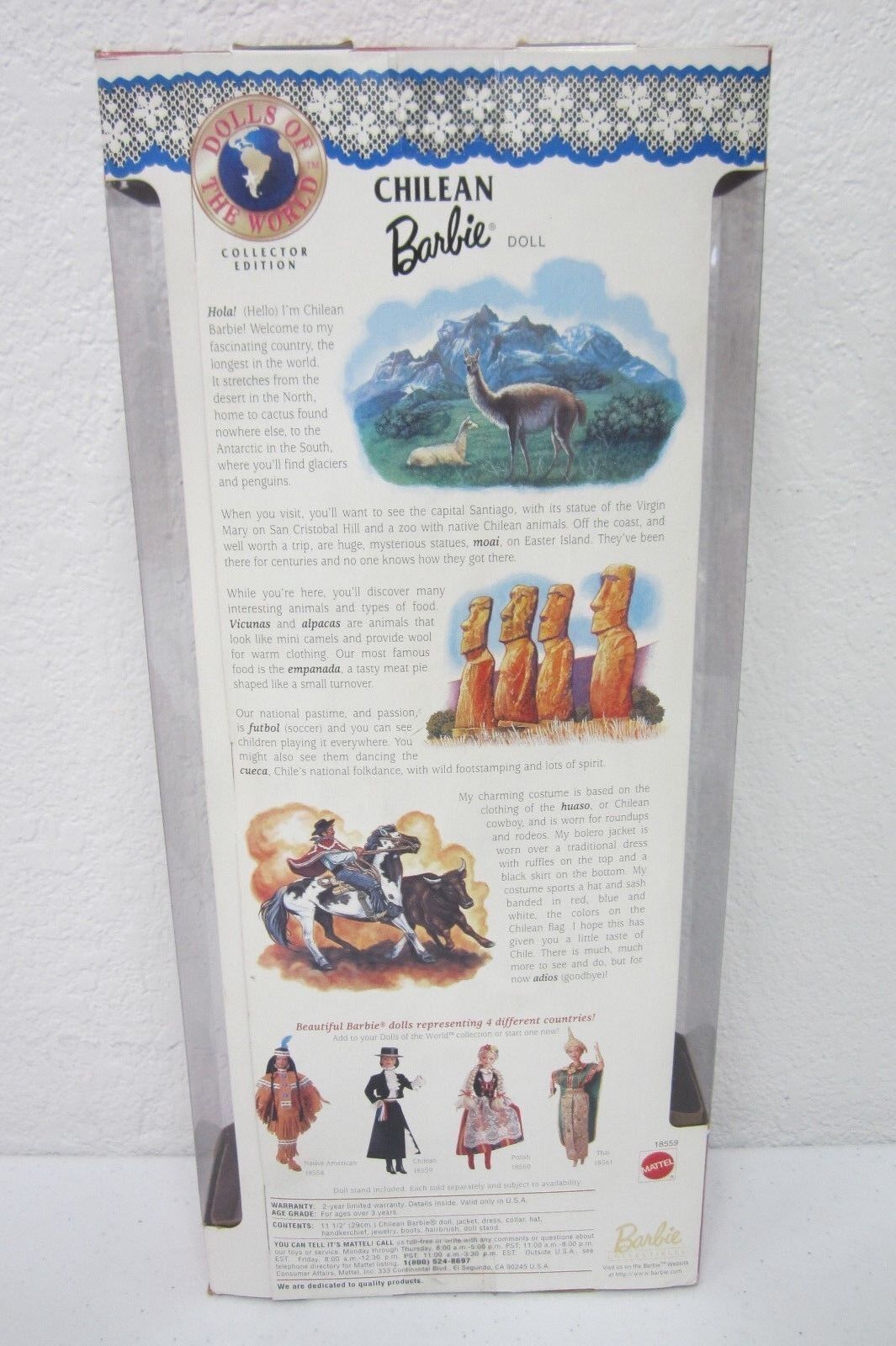 Chilean Barbie Doll Dolls of World  #18559 Collector Edition 1997 Mattel Chile