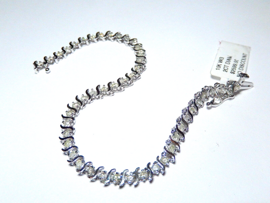 *NWT*  10K White Gold 2.00 ct Natural Diamond Tennis Bracelet 7"