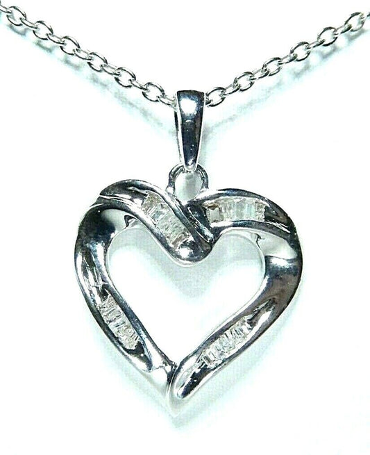 *NWT* 10k White Gold  .25 Ct. Baguette Natural Diamond Heart Pendant w/18"Chain